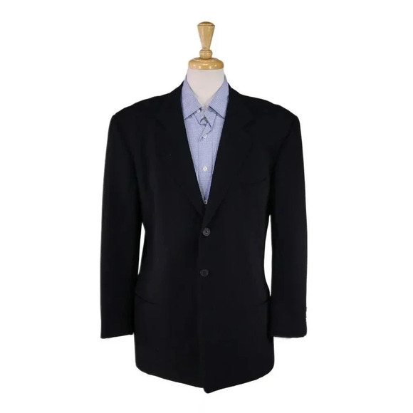 Giorgio Armani Vintage 90's Navy Herringbone Woven 3-Btn Wool Blazer 40L